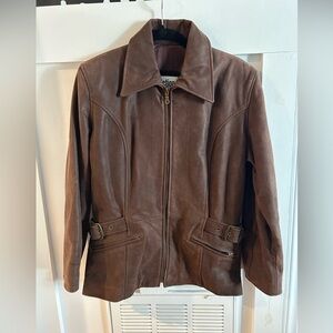 Vintage Selection leather zip up jacket buckles pockets medium